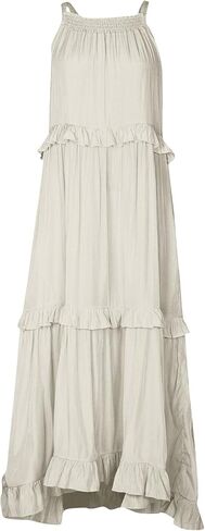 Smocked Dress Women Summer Sleeveless Tank Dresses Halter Tie Back Flowy Ruffle Tiered Maxi Dress with Pockets in Kuwait