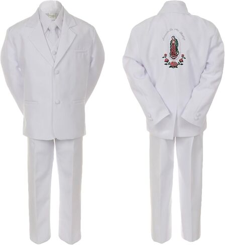 Baby Boy Communion Formal White Notch Lapel Suit Silver Guadalupe on Back SM-20 in Kuwait