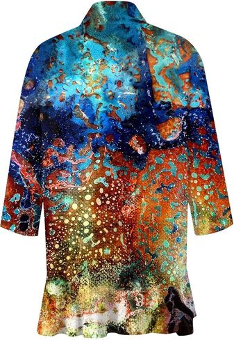 المرأة المفتوحة الأمامية كارديجان خفيفة الوزن بطباعة كارديجان 3/4 بلوزة الأكمام قمم معطف السترات السترات الغيب in Kuwait