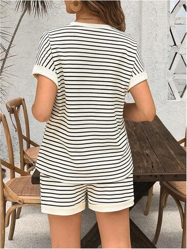 OYOANGLE Women's Maternity 2 Piece Outfit Striped Crew Neck Tee Top and Shorts Pregnancy Set in Saudi Arabia