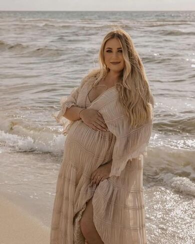 Tulle Maternity Robe for Photoshoot V Neck Long Sleeve Pregnancy Baby Shower Puffy Slit Ruffle Bridal Lingerie in Saudi Arabia
