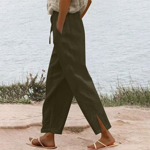 Cotton Linen Pants for Women 2025 Summer Gauze Drawstring High Waisted Wide Leg Trousers Beach Vacation Clothes in Saudi Arabia