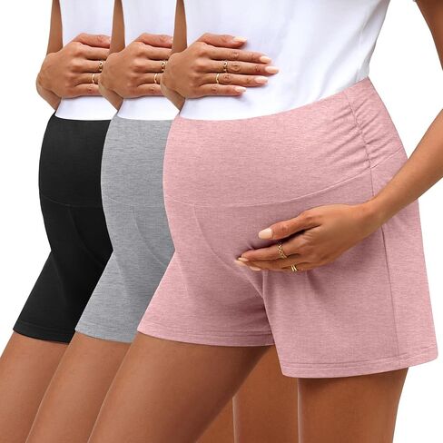 3 Pack Women's Maternity Shorts Comfy Stretchy Pregnancy Shorts Lounge Pajama Workout Summer Maternity Clothes in Saudi Arabia