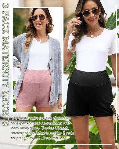 3 Pack Women's Maternity Shorts Comfy Stretchy Pregnancy Shorts Lounge Pajama Workout Summer Maternity Clothes in Saudi Arabia
