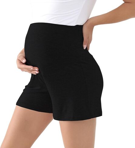 Maternity Shorts for Women Over The Belly Soft Comfy Stretchy Summer Lounge Pajama Pregnancy Shorts in Kuwait