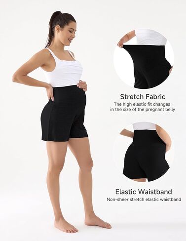 Maternity Shorts for Women Over The Belly Soft Comfy Stretchy Summer Lounge Pajama Pregnancy Shorts in Kuwait