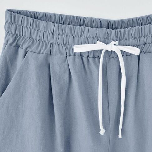 QWENTMTNTY Womens Cotton Linen Bermuda Shorts Elastic Waist Casual Summer Plus Size Shorts with Pockets Workout Beach Shorts in Saudi Arabia