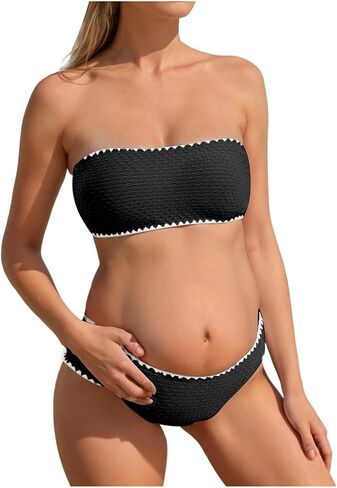 Maternity Swimsuit for Women Two Piece Bikini Set Bandeau Top Low Rise Bottom Bathing Suits Trendy Pregnancy Swimwear in Saudi Arabia