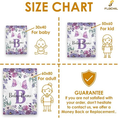 FLOCHIL Personalized Baby Blankets, Custom Baby Blanket - Baby Blanket with Name for Girls, Best Gift for Baby, Newborn Floral Plush Fleece (30x40) in Saudi Arabia