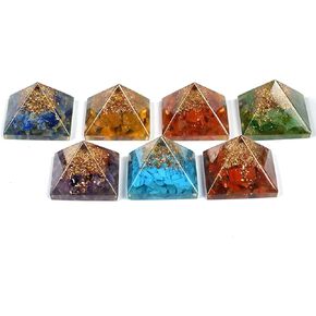 Set of 7 Chakra Orgone Pyramid Set Healing Crystal Reiki Chakra Orgone Stone Pyarmid Metaphysical