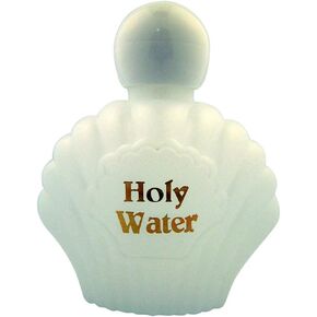 Moulded Plastic Shell Shape Holy Water Bottle with Screw Top Lid, 3 oz