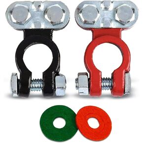 2 PCS Car Cable Post Terminal Connector Kit, Modified Conductivity Terminal Clip with 2 Felt Washers, Cable Top Terminal Clamp Replacement, Universal Accessories for Cars RV Boat (Silver)