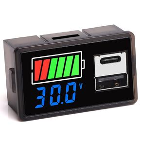 Battery Monitor Meter Capacity Tester, DC 8-30V Battery Monitor Quick Changer USB Port Type C Port 12V 24V Digital Battery Capacity Tester Car Motorcycle Golf Cart RV Battery Meter Indicator Panel