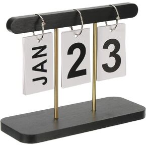 PATIKIL Vintage Wood Perpetual Calendar, Wooden Flip Calendar Turn Page Month Date Display for Desk Office Home Decoration Style 1, Brown
