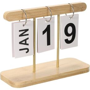 PATIKIL Vintage Wood Perpetual Calendar, Wooden Flip Calendar Turn Page Month Date Display for Desk Office Home Decoration Style 1, Brown
