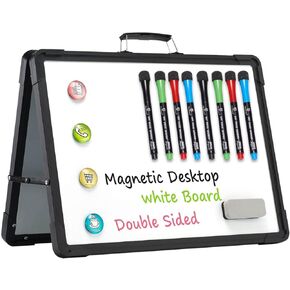 TSJ OFFICE Small White Board - 12 x 16 Inches 4 Sides Portable Whiteboard Mini Foldable Magnetic Desktop Easel for Students, Tabletop Memo with 4 Hooks for Wall Hanging Office, School, Home