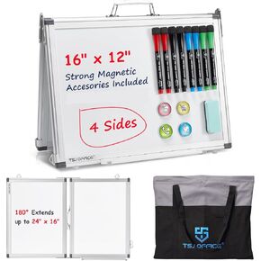 TSJ OFFICE Small White Board - 12 x 16 Inches 4 Sides Portable Whiteboard Mini Foldable Magnetic Desktop Easel for Students, Tabletop Memo with 4 Hooks for Wall Hanging Office, School, Home