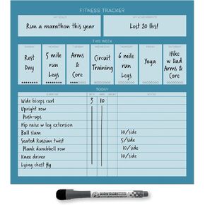 Dry Erase Whiteboard Fitness Tracker | Removeable and Restickable Adhesive Decal | Fine-Tip Magnetic Marker Included | 12" x 12" (Berry)