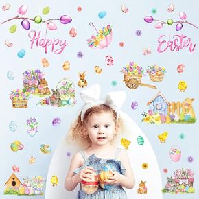 Easter Wall Decals Peel and Stick Easter Egg Wall Decals Carrot Chicken Wall Stickers Funny Chick Easter Window Stickers Clings Happy Easter Wall Stickers Easter Window Decorations