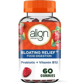 Align Probiotic, Bloating Relief + Food Digestion, Probiotics for Women and Men, Probiotic Helps Soothe Occasional Bloating*, With Vitamin B12 to Help Break Down Food into Cellular Energy*,60 Gummies