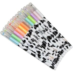 Yansanido Pack of 12 Colors Kawaii Cow Design Gel Pen for Office School Home Travel Gift for Friends and students (12)