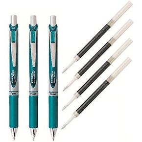 Pentel EnerGel Deluxe RTX Liquid Gel Ink Pen Set Kit, Pack of 3 with 4 Refills (Turquoise - 0.7mm) �