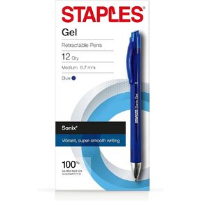 STAPLES 651256 Sonix Retractable Gel-Ink Pens Medium Point Blue Dozen (13563-Cc)