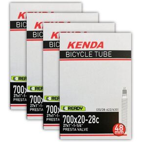 Kenda 700x20/28c Bicycle Inner Tubes - 48mm Threaded Presta Valve - Four (4) Pack