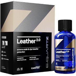 CARPRO CQUARTZ Leather 2.0 - Kit - Hydrophobic & Oil Phobic, Safe on All Car Leather, Resistance to UV, Denim Dye Coloring, Abrasion and Stains (50ml Kit)