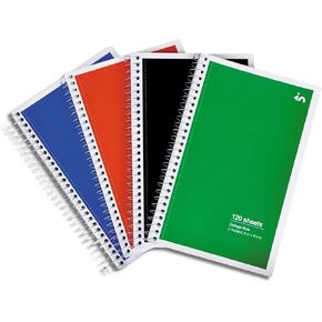 1InTheOffice Spiral Notebook 6x9.5, Wirebound Notebook, College Ruled Notebook, 3 Subject Notebook College Ruled, Subject Notebook, Assorted Colors, 120 Sheets, (4/Pack)