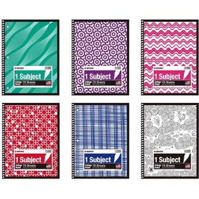 KAISA Colored Paper Spiral Notebook, Wide Ruled 7-1/2"x 9-3/4" Wirebound 1 Subject Notebooks, 100 Sheet/pad 4Pads/Pack, SC10001W