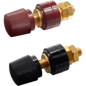 2 Pcs 1/4" Copper Battery Terminal Studs, M6 Remote Battery Terminal Stud Pure Brass Terminal Binding Post Post Connectors Kit Red and Black