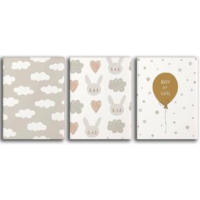 Cute Little Bear Moon Love Sentence Cartoon Canvas Art Prints - Set of 3 (8 inches x 10 inches) Wall Art Decor Photos Bedroom Playroom (No framed)
