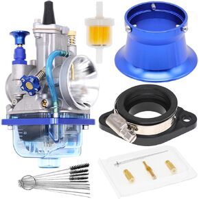 PWK 21mm Carburetor, Universal Mortorcycle Racing Carburetor With Blue Float Bowl Horn Cup Intake Manifold Fit for 2T 4T Engine Scooter Motorcycle ATV Quad Pit Bike 212cc Carburetor (21mm)