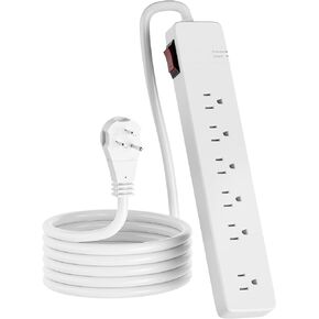 6 Outlet Power Strip with 4 FT Power Extension Cord, 1200 Joules Overload Surge Protector, 3-Prong Grounded Cable, 45 Degree Thin Flat Plug, 1875W/15A/125V, Mountable, Wall Mount, White, ETL Listed
