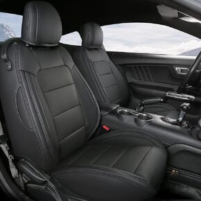 GIANT PANDA Custom Fit Full Set Car Seat Covers for Ford Mustang Convertible 2015 2016 2017 2018 2019 2020 2021 2022 2023 2024, Faux Leather, Black