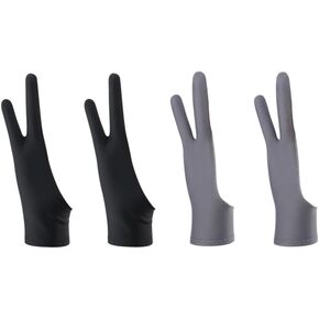 4 Pack Artist Gloves for Drawing Tablet Free Size with Two Fingers for Graphics Pad Painting Good for Right or Left Hand - 3.15 x 8 inch