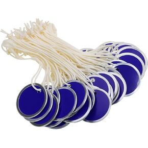 ONLYKXY 50pcs Blank Labeling Tags Round Name Brand Shipping Tags with String Metal Rim Price Tags for Pricing Gift Jewelry Clothing Yard Sale Garage Supplies Marking Label Hang Tags (1.22inch, Blue)