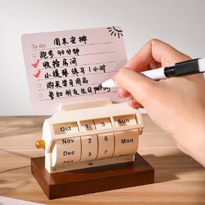 Rotary Perpetual Calendar for Desk,Wooden Wheeling Calendar Month Week Day Date Display for Home Office,Reusable Reminder List Travel Record Card(To Do List) (Wheel Perpetual Calendar)