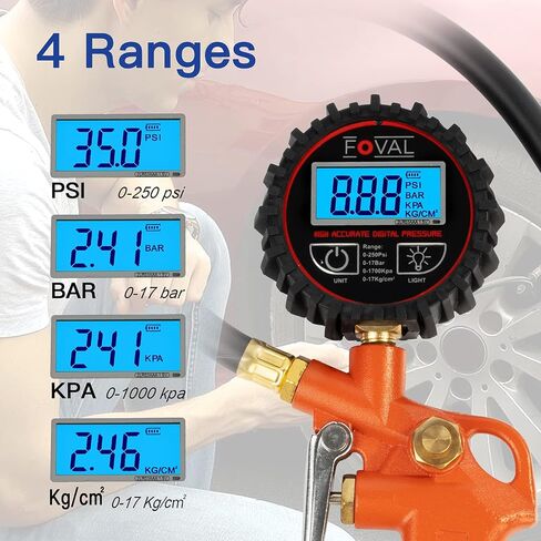 FOVAL Digital Tire Inflator with Pressure Gauge 250 PSI Air Chuck Compressor Accessories with Rubber Hose and Quick Connect Coupler for 0.1 Display Resolution (2) in Saudi Arabia