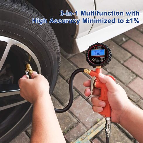 FOVAL Digital Tire Inflator with Pressure Gauge 250 PSI Air Chuck Compressor Accessories with Rubber Hose and Quick Connect Coupler for 0.1 Display Resolution (2) in Saudi Arabia