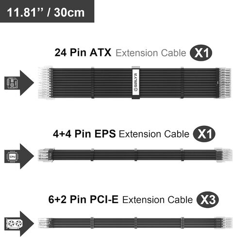 Sirlyr PSU Cables,PC Cable Extension Mod,Customized Pre-Bend Power Supply Cable - 1x24Pin ATX / 2x8 (4+4) Pin EPS / 1x8 (6+2) Gold-Plated Pin GPU,fit RTX 4060 4070 Build,Bright White 4 Kits in Saudi Arabia