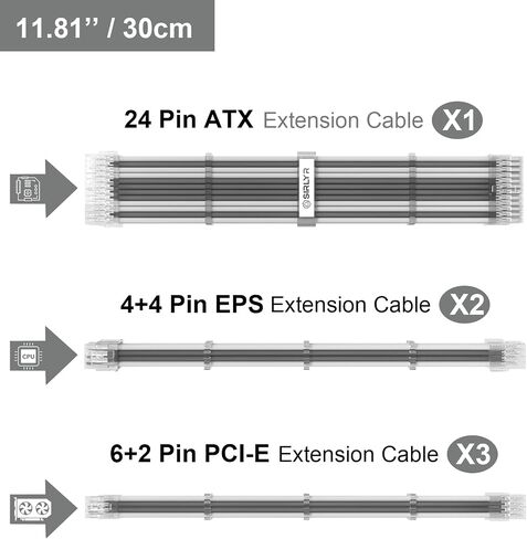 Sirlyr PSU Cables,PC Cable Extension Mod,Customized Pre-Bend Power Supply Cable - 1x24Pin ATX / 2x8 (4+4) Pin EPS / 1x8 (6+2) Gold-Plated Pin GPU,fit RTX 4060 4070 Build,Bright White 4 Kits in Saudi Arabia