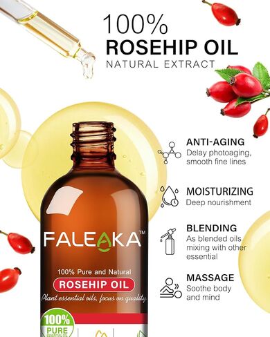 Rosehip Oil Rosehip Oil for Face - Rosehip Seed Oil 4oz, for Face & Skin, Gua Sha Massage, Hair & Nails, Carrier Oil, Unrefined Cold Pressed Rose Hip Oil in Saudi Arabia