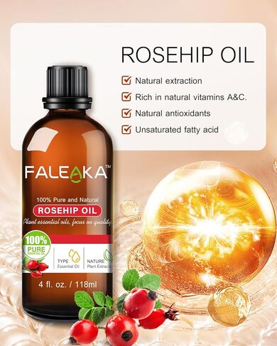 Rosehip Oil Rosehip Oil for Face - Rosehip Seed Oil 4oz, for Face & Skin, Gua Sha Massage, Hair & Nails, Carrier Oil, Unrefined Cold Pressed Rose Hip Oil in Saudi Arabia