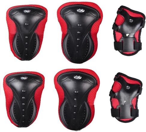 1Set 6pcs Red and Black Knee Elbow Wrist Support Protection Safeguard Durable Safety Protective Gear Pads Set for Unisex Adult Skateboard Cycling Roller Skating Extreme Outdoor Sports Use in Saudi Arabia