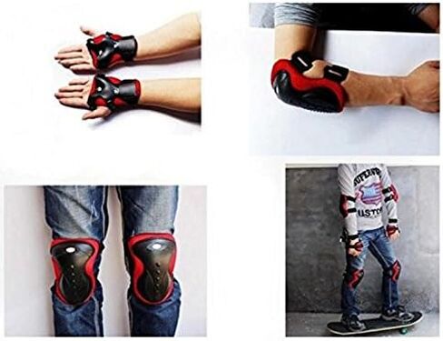 1Set 6pcs Red and Black Knee Elbow Wrist Support Protection Safeguard Durable Safety Protective Gear Pads Set for Unisex Adult Skateboard Cycling Roller Skating Extreme Outdoor Sports Use in Saudi Arabia