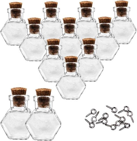 12pcs Mini Tiny Clear Glass Jars Bottles Small Charm Vials with Cork Stoppers and Eye Screws for Party Favors Decoration, 1ml Empty Sample Jars Message Pendant Wish Bottle,Ball Shape in Saudi Arabia