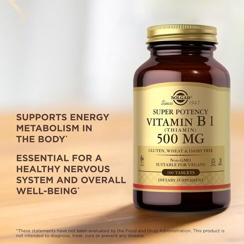 Solgar Vitamin B1 (Thiamin) - 100 Tablets - Super Potency, 500mg Formula - Non-GMO, Vegan, Gluten Free, Kosher, Halal - 100 Servings in Saudi Arabia