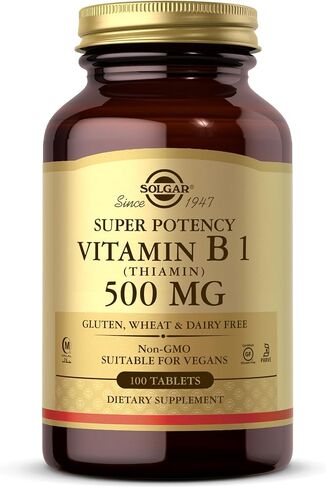Solgar Vitamin B1 (Thiamin) - 100 Tablets - Super Potency, 500mg Formula - Non-GMO, Vegan, Gluten Free, Kosher, Halal - 100 Servings in Saudi Arabia